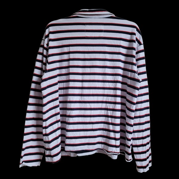 Frank & Eileen Cotton Patrick Popover Henley Top Striped Size XL White Navy Red - Picture 4 of 12